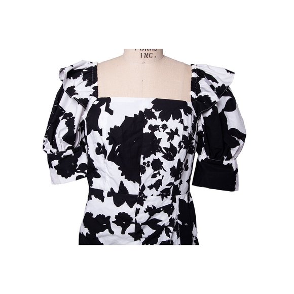 Christopher John Rogers Black & White Target Floral Puff Wrap Dress Size 10 NWT - Picture 6 of 15